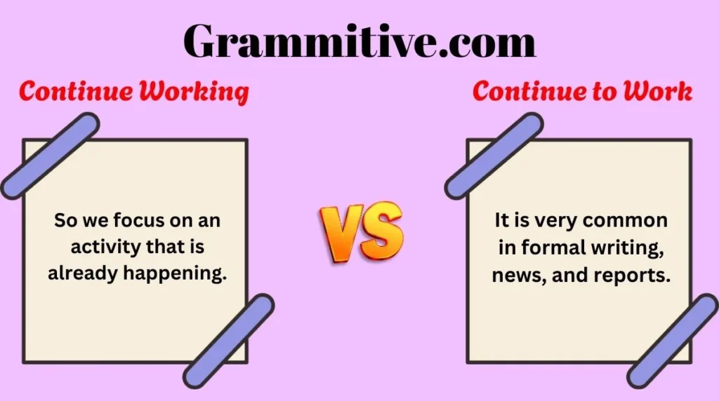 Continue Working vs Continue to Work